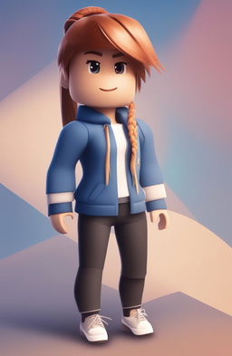 A digital art portrait of a Roblox girl, designed with the game's characteristic blocky aesthetics