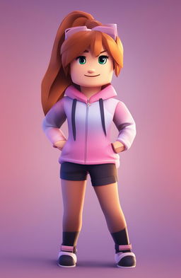 A digital art portrait of a Roblox girl, designed with the game's characteristic blocky aesthetics