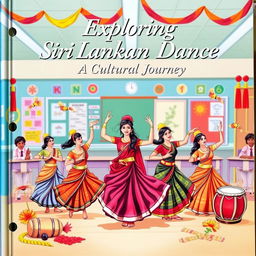 The front cover of a project report featuring vibrant illustrations of traditional Sri Lankan dance
