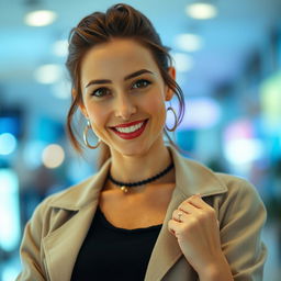 A 40-year-old woman of European Polish descent, showcasing her distinct beauty while dressed in modern and stylish clothing suitable for video content