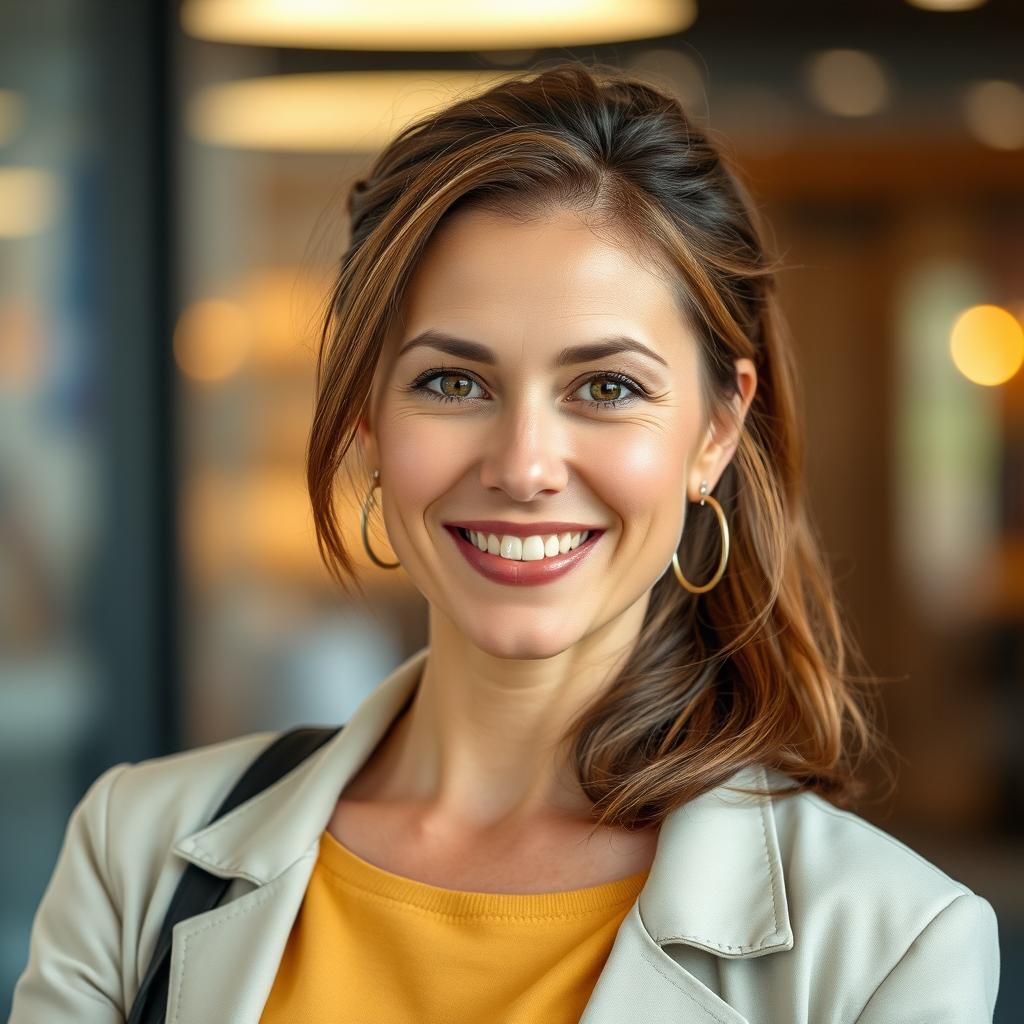 A 40-year-old woman of European Polish descent, showcasing her distinct beauty while dressed in modern and stylish clothing suitable for video content