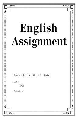 A professional and educational assignment book cover featuring the words 'English Assignment' prominently displayed in a clear, bold font
