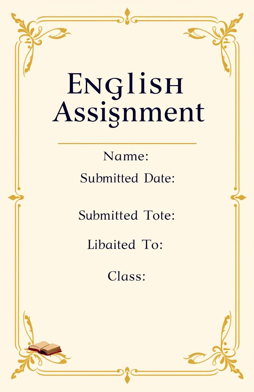 A visually appealing assignment book cover designed for an English assignment