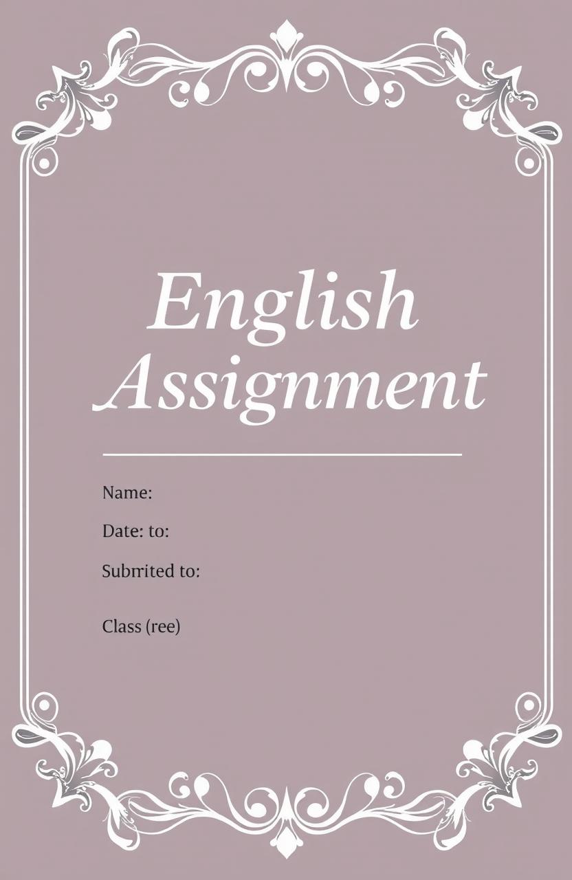 A visually appealing assignment book cover design featuring the title 'English Assignment' prominently displayed in a focused and elegant font