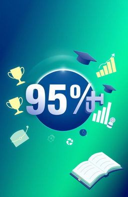 A striking digital artwork that focuses on the number '95%+' prominently displayed in a large, bold font in the center