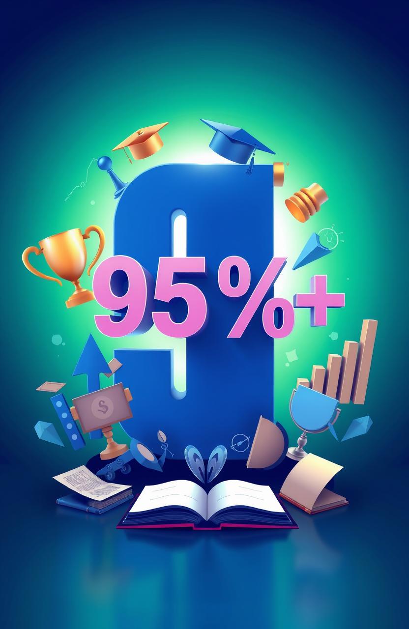 A striking digital artwork that focuses on the number '95%+' prominently displayed in a large, bold font in the center