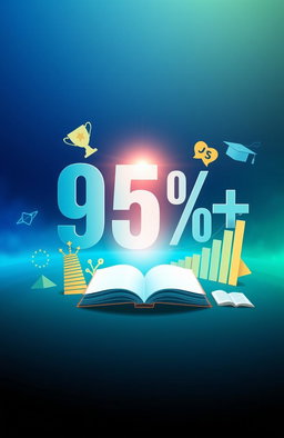 A striking digital artwork that focuses on the number '95%+' prominently displayed in a large, bold font in the center