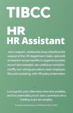 Join the vibrant team at TBCC as an HR Assistant! This pivotal role involves supporting the HR department in various functions including recruitment, onboarding, employee record management, and benefits administration
