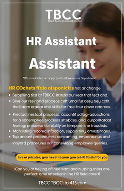 Join the team at TBCC as an HR Assistant! We are looking for a motivated and organized individual to support our human resources department