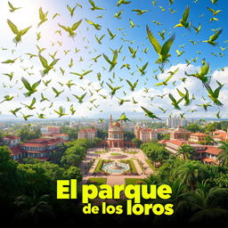 A vibrant movie poster for a film titled 'El parque de los loros'