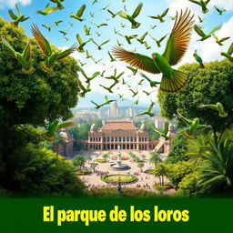 A vibrant movie poster for a film titled 'El parque de los loros'