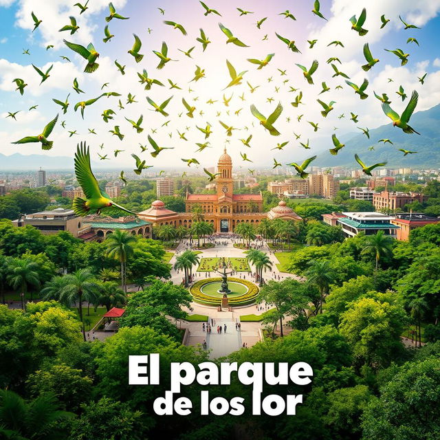 A vibrant movie poster for a film titled 'El parque de los loros'