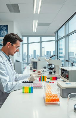 A scientist in a modern laboratory, engrossed in conducting DNA experiments