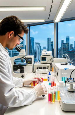 A scientist in a modern laboratory, engrossed in conducting DNA experiments