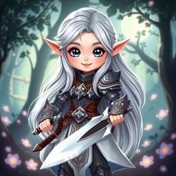 A cute high moon elf fighter from Dungeons and Dragons, designed with delicate features and pointed ears characteristic of elves