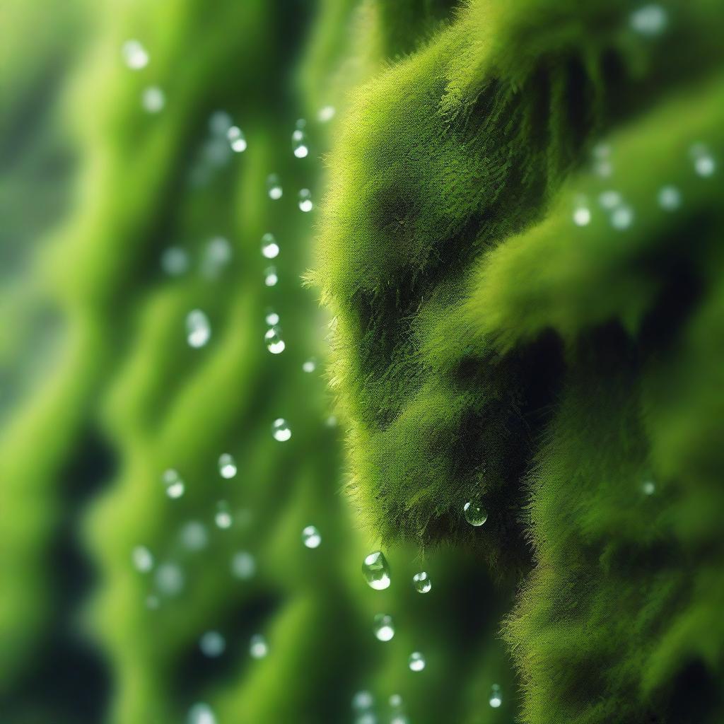 A high-quality digital art image of a moss wall, depicted in exquisite detail and varying shades of green