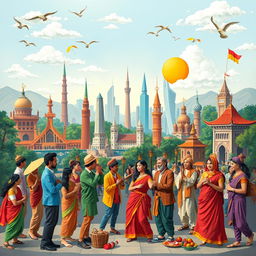 A dynamic and informative representation of international customs and usages, showcasing vibrant cultural elements from various countries