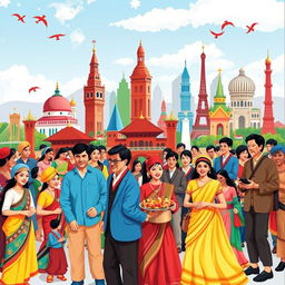 A dynamic and informative representation of international customs and usages, showcasing vibrant cultural elements from various countries