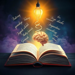 A visually striking and artistic representation of an open book with a glowing light bulb above it, symbolizing creativity and knowledge
