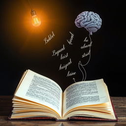 A visually striking and artistic representation of an open book with a glowing light bulb above it, symbolizing creativity and knowledge