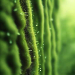 A tranquil, high-resolution digital art image of a moss wall, depicted in various shades of green