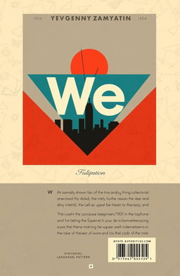 A reimagined cover and back cover design for the book "We" by Yevgeny Zamyatin, published in 1924
