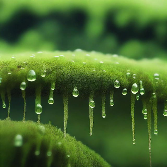 A tranquil, high-resolution digital art image of a moss wall, depicted in various shades of green