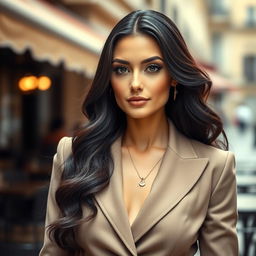 A chic portrait of a sophisticated European woman, exuding elegance