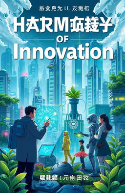 A book cover design featuring a futuristic cityscape that integrates elements of advanced technology and organic life