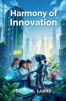 A book cover design featuring a futuristic cityscape that integrates elements of advanced technology and organic life