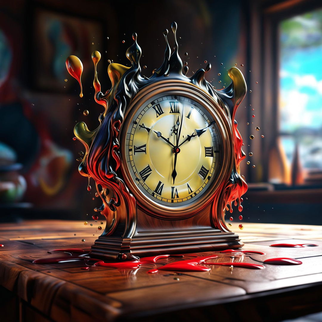 A 4K, hyper-detailed, photorealistic image of a melting clock, reminiscent of Salvador Dali's iconic work