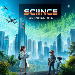 A captivating book cover design for an imaginary story centered around the theme of science and technology