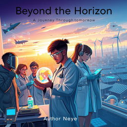A captivating book cover design illustrating an imaginary story centered on the theme of science and technology