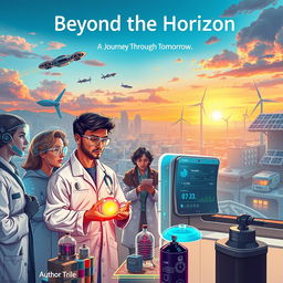 A captivating book cover design illustrating an imaginary story centered on the theme of science and technology