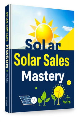 A comprehensive solar sales manual design cover, featuring a modern, sleek layout with an eye-catching sun graphic representing solar energy