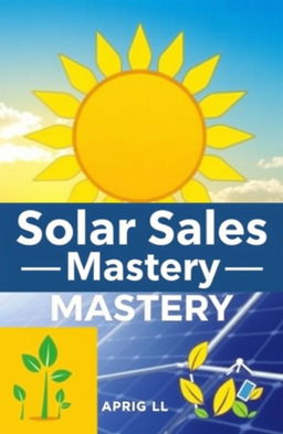 A comprehensive solar sales manual design cover, featuring a modern, sleek layout with an eye-catching sun graphic representing solar energy