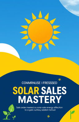 A comprehensive solar sales manual design cover, featuring a modern, sleek layout with an eye-catching sun graphic representing solar energy