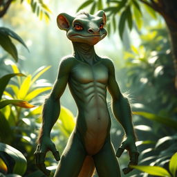 A slender lizard bear humanoid character, combining the elegant features of both a lizard and a bear