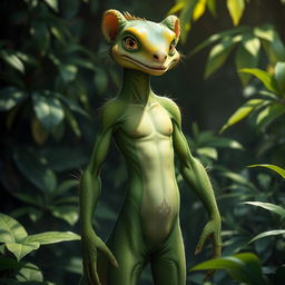 A slender lizard bear humanoid character, combining the elegant features of both a lizard and a bear