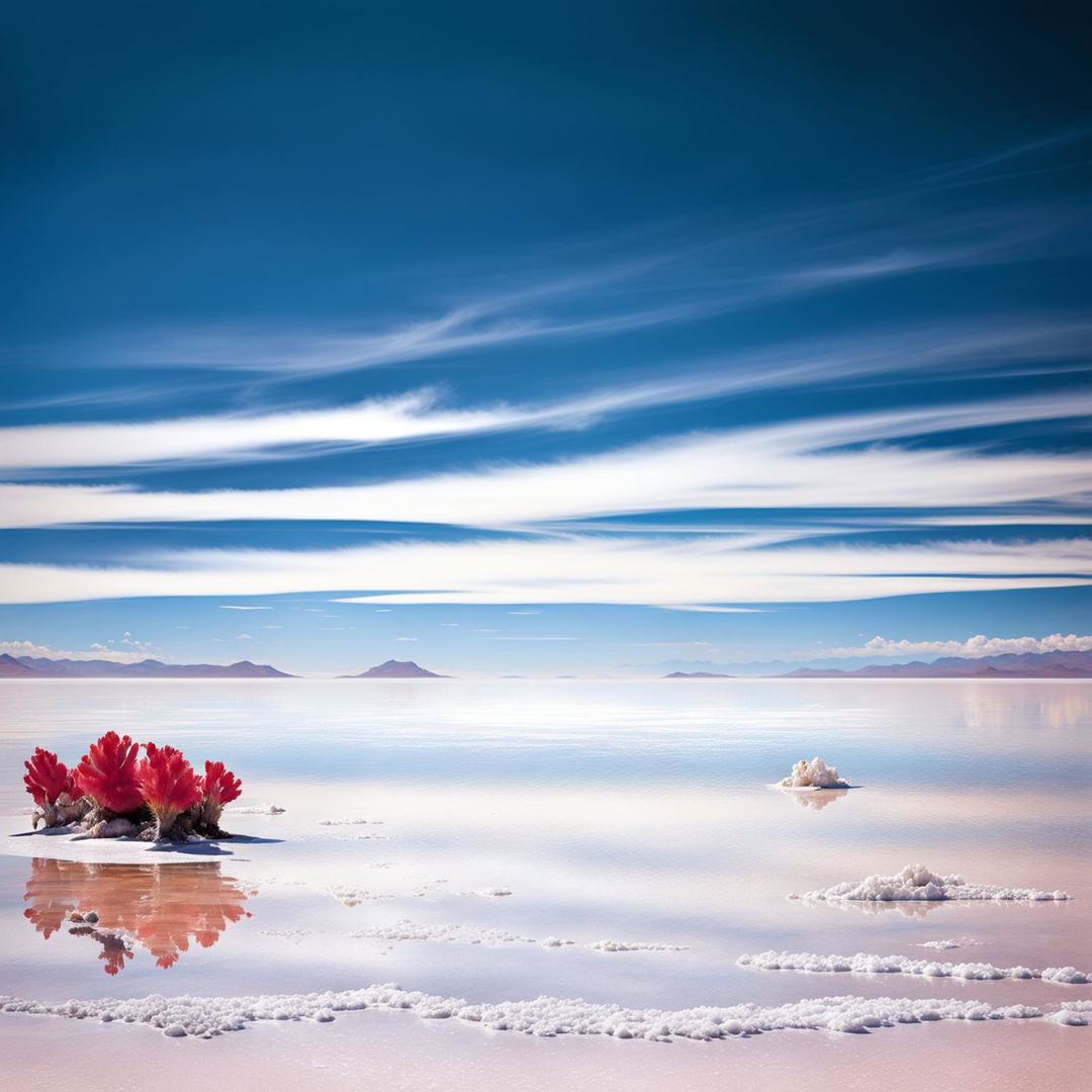 A high-quality digital art depiction of the Salar de Uyuni, the world's largest salt flat in Bolivia