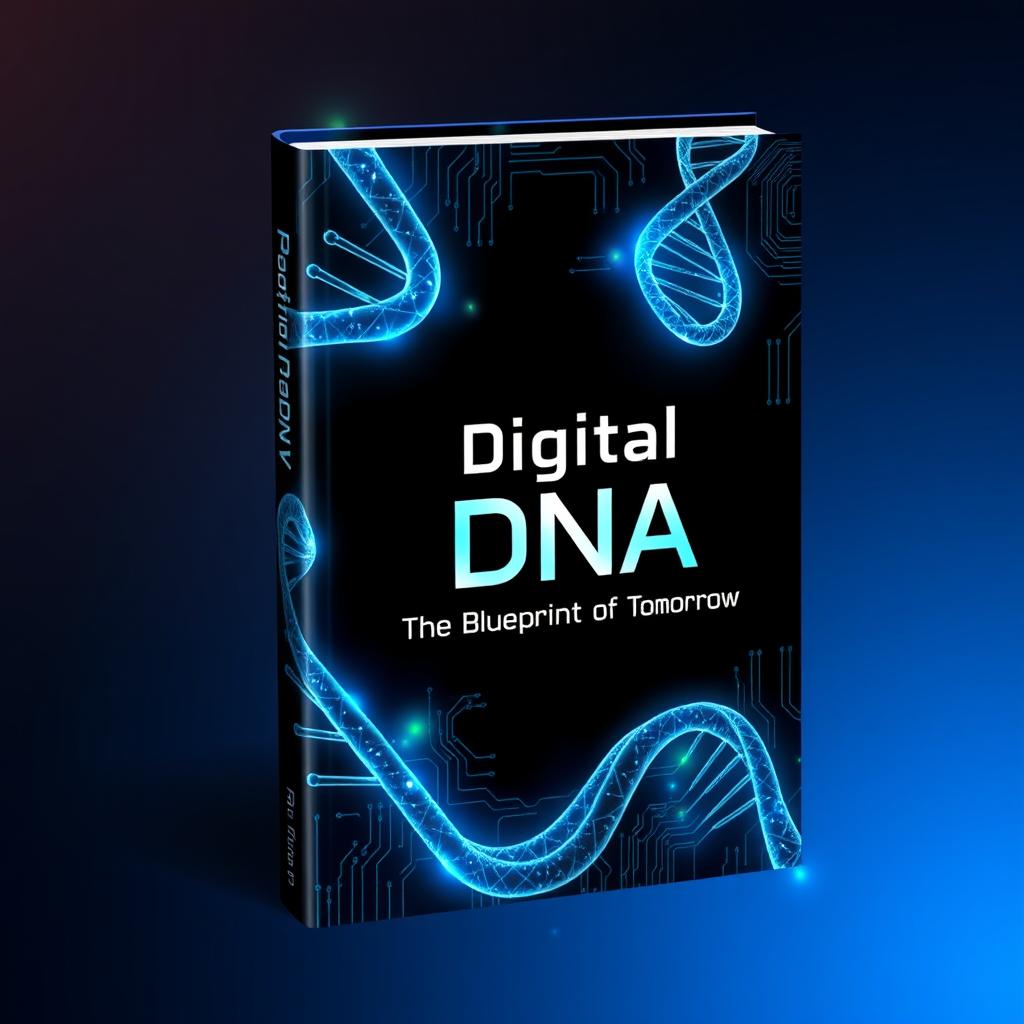 A visually striking book cover design for 'Digital DNA: The Blueprint of Tomorrow'