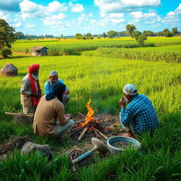 Exploring the benefits of burning parali (straw) in an agricultural setting, showcasing the process of burning straw in a controlled and environmentally friendly manner