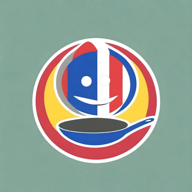 A fun, cartoon-style logo featuring a characterised 3D frying pan with a face, hands, and legs, posed confidently in front of a proudly displayed Philippine flag