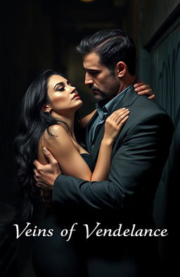 A powerful and passionate scene depicting a mafia romance titled "Veins of Vengeance"