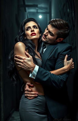 A powerful and passionate scene depicting a mafia romance titled "Veins of Vengeance"