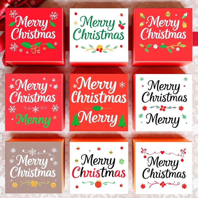 A visually appealing grid layout featuring 10 boxes, each showcasing the text 'Merry Christmas' in a variety of popular fonts