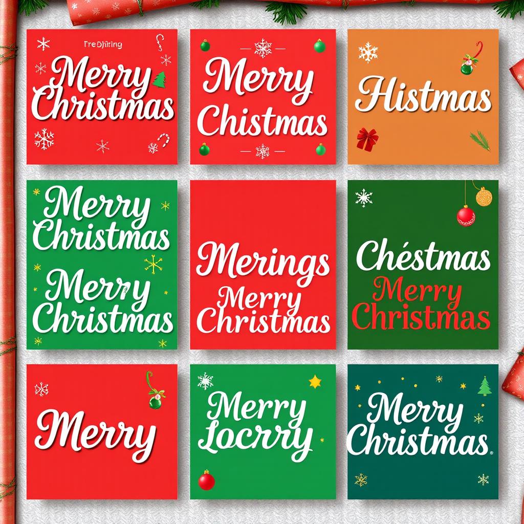 A visually appealing grid layout featuring 10 boxes, each showcasing the text 'Merry Christmas' in a variety of popular fonts