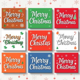 A visually appealing grid layout featuring 10 boxes, each showcasing the text 'Merry Christmas' in a variety of popular fonts