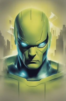 A 32k HD digital art poster of a close-up of Electro from the Marvel universe, designed in a vintage style for a 200mm format