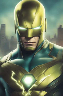 A 32k HD digital art poster of a close-up of Electro from the Marvel universe, designed in a vintage style for a 200mm format